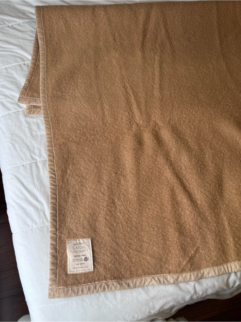 Vintage Eaton Camel Wool Blend Blanket